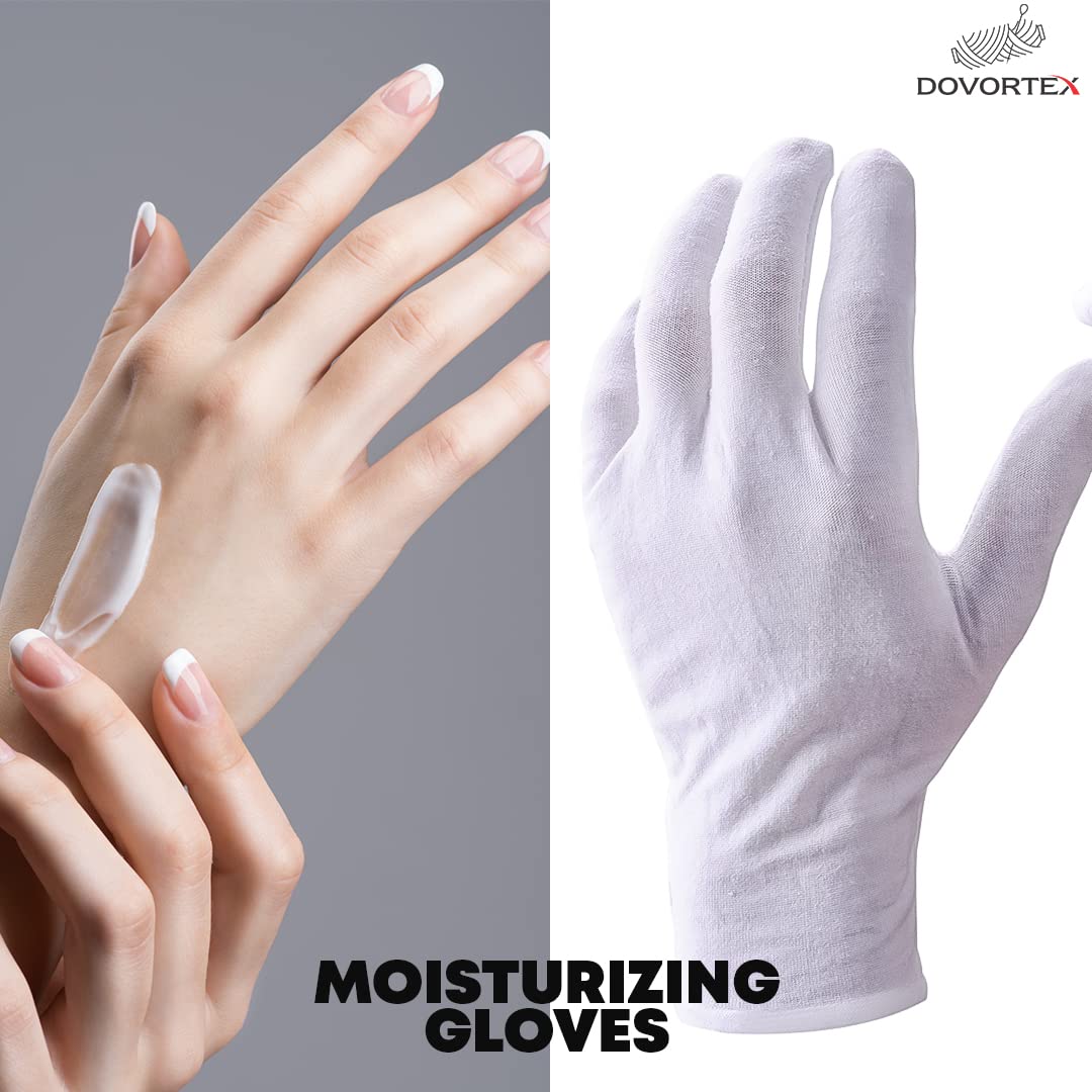 20 Pcs White Cotton Gloves for Eczema, Dry Hands, Moisturizing, Inspection, Coin Handling and Jewelry