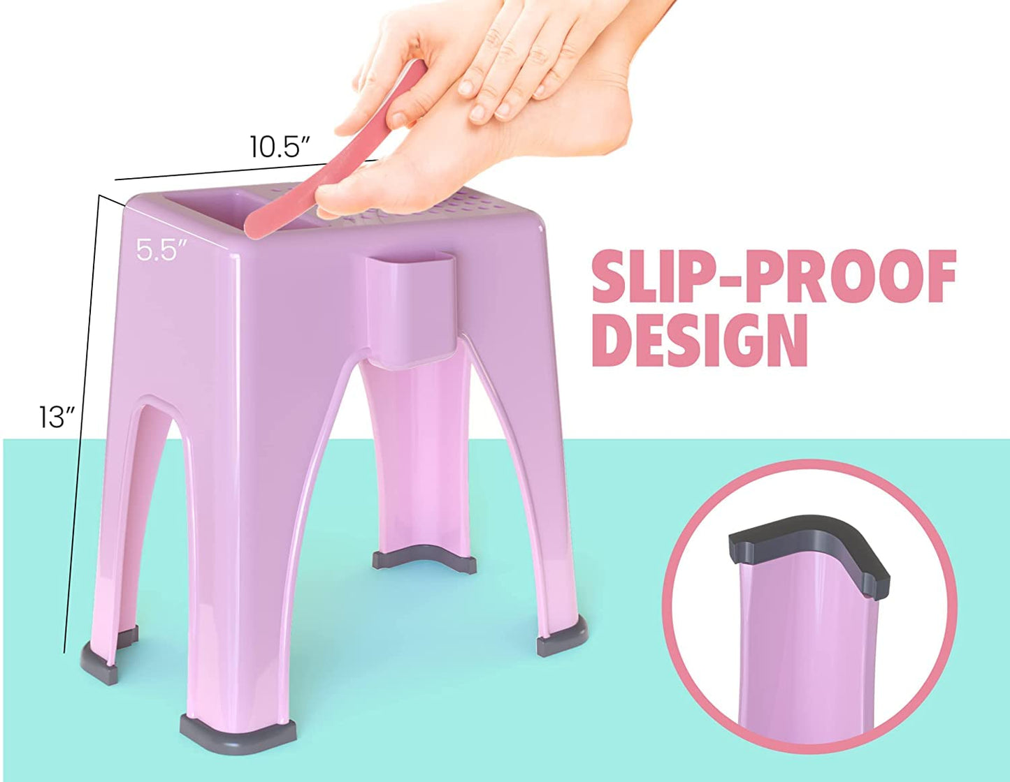 TidyFriend Shower Foot Rest 9.27 x 7 x 10 Inches, Plastic Pedicure Foot Rest, 3 Pockets Shower Stool for Shaving Legs Hold Shaving Essentials (Pink)