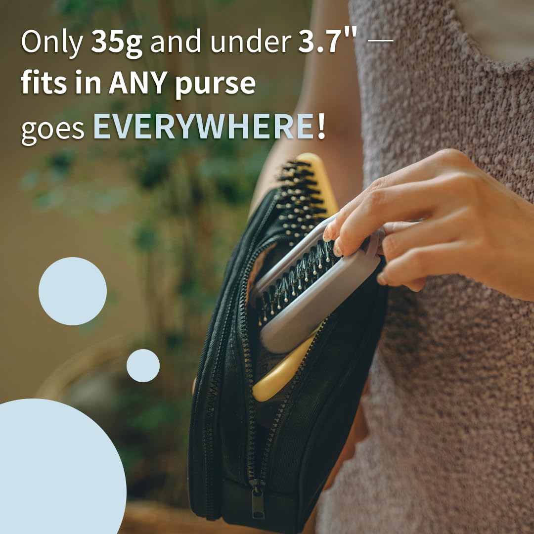 Uffy MiniPop Travel Hair Brush – Mini Folding Boar Bristles for Women, Men & Kids | Kid-Friendly Portable Purse Brush for Wet & Dry Hair, Curly or Straight | Pocket-Size Detangler – Lavender