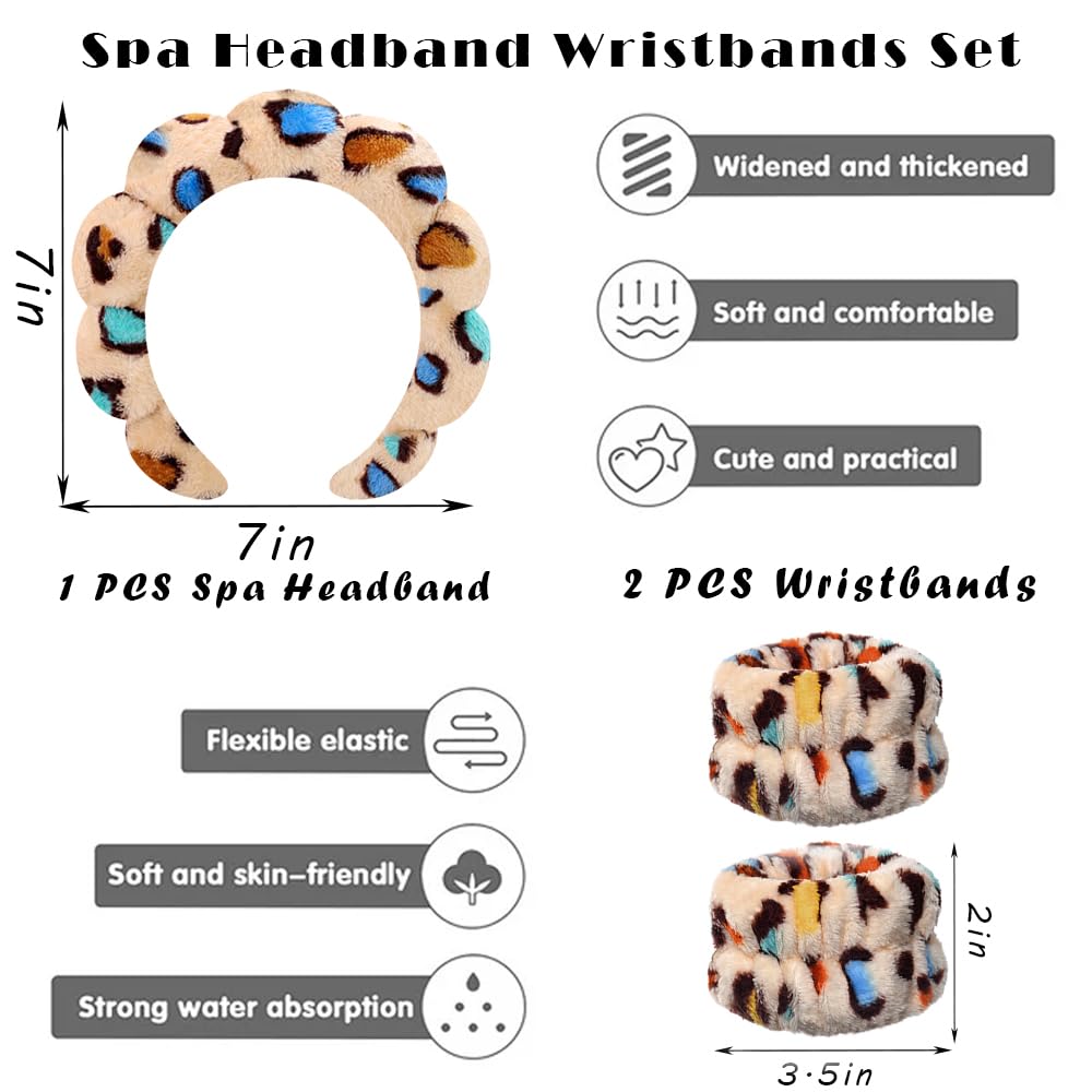 Spa Headbands for Washing Face Wristband Set Sponge Makeup Skincare Headband Wrist Towels Bubble Soft Terry Towel Cloth Hairband for Women Puffy Headwear Non Slip Thick Thin Hair Headwear