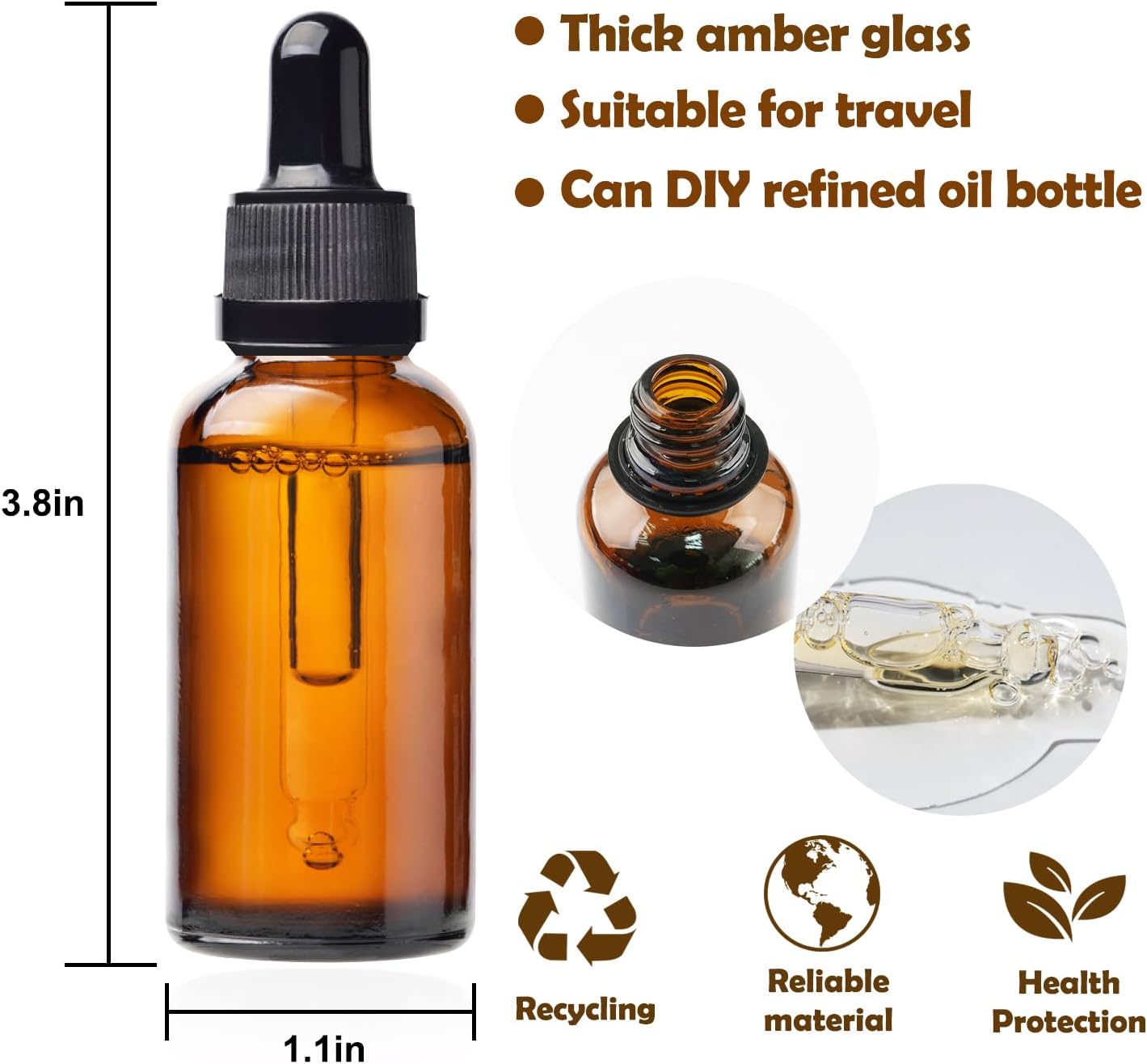 30ml Precision Dropping Bottles - Ideal for Essential Oils, Perfume Making, and DIY Projects. Safe, Durable, Eco-Friendly, and Perfect for Home or Lab Use Dropping Bottles(8pieces)