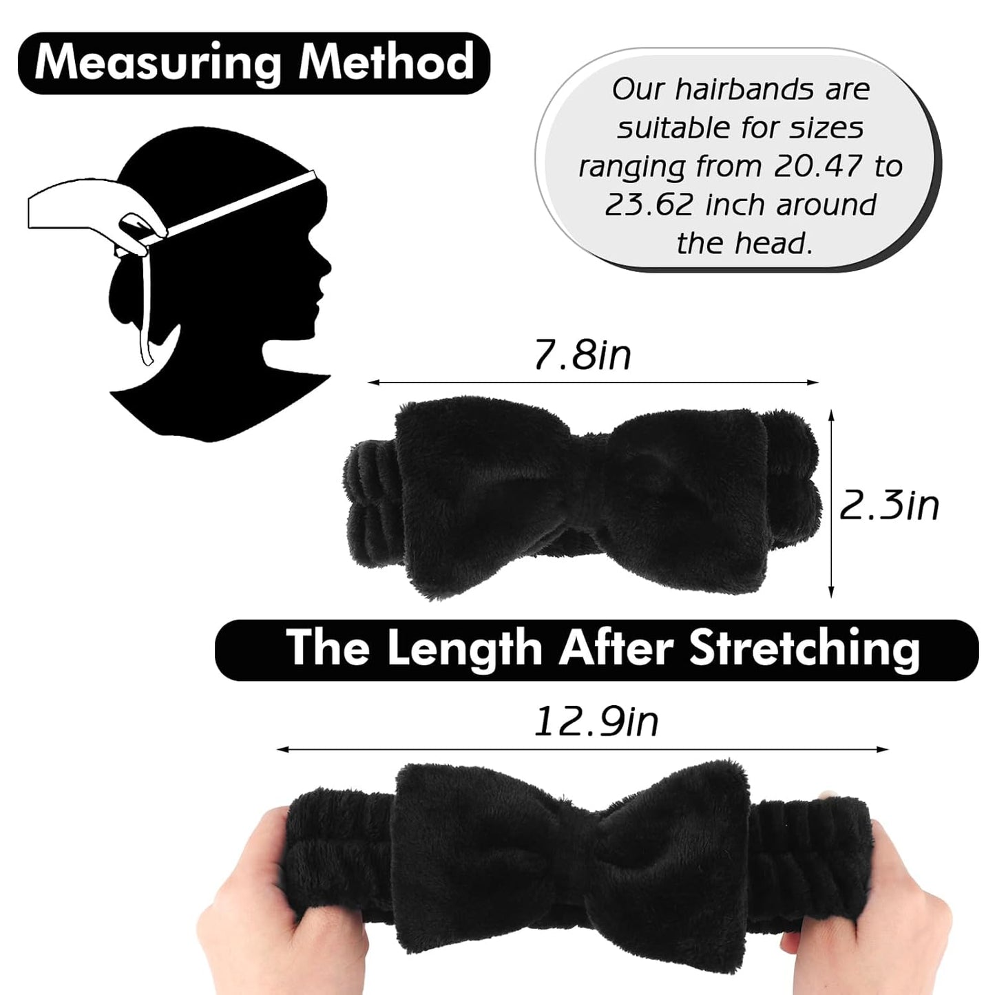 Zkptops 6Pcs Spa Headband for Washing Face Wristbands Set Women Bubble Skincare Makeup Sponge Terry Cloth Padded Puffy Headband Bow Tie Hairband Cute Non Slip Thick Hair Accessory Gifts(Black)