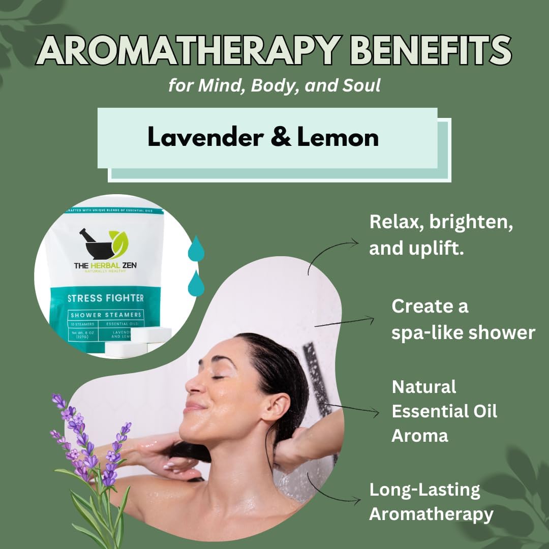 Stress Fighter Shower Steamers Aromatherapy for Relaxing - USA Made - Lavender & Lemon Shower Bomb Tablets – Christmas Gift - Adult Stocking Stuffer – Soothing Natural Essential Oils (10 Pack)