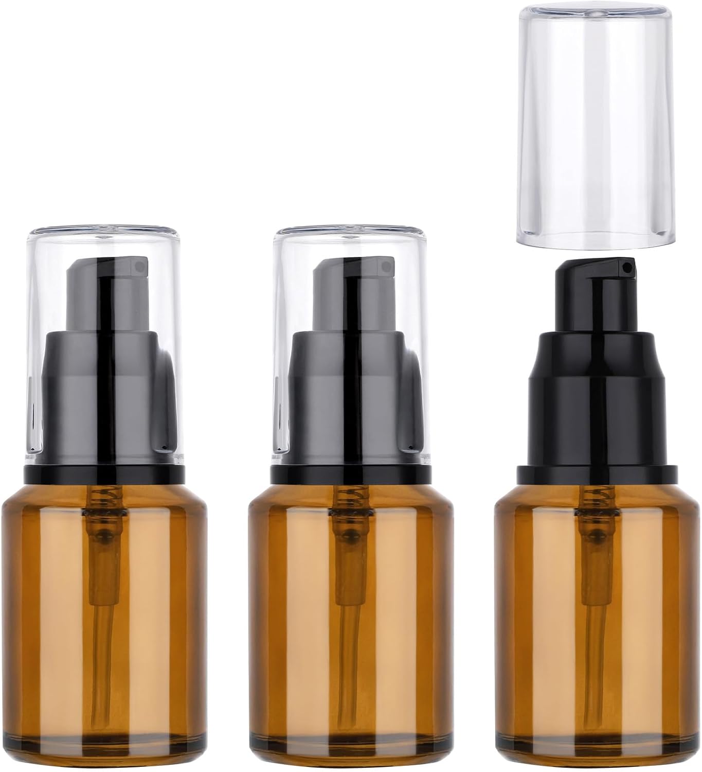 Segbeauty 1oz Frosted Empty Glass Pump Bottle Dispensers, 3 Pack 30ml Travel Size Pump Bottles, Reusable Lotion Container Foundation Bottle for Travel, Refillable Cosmetic Containers for Women Amber