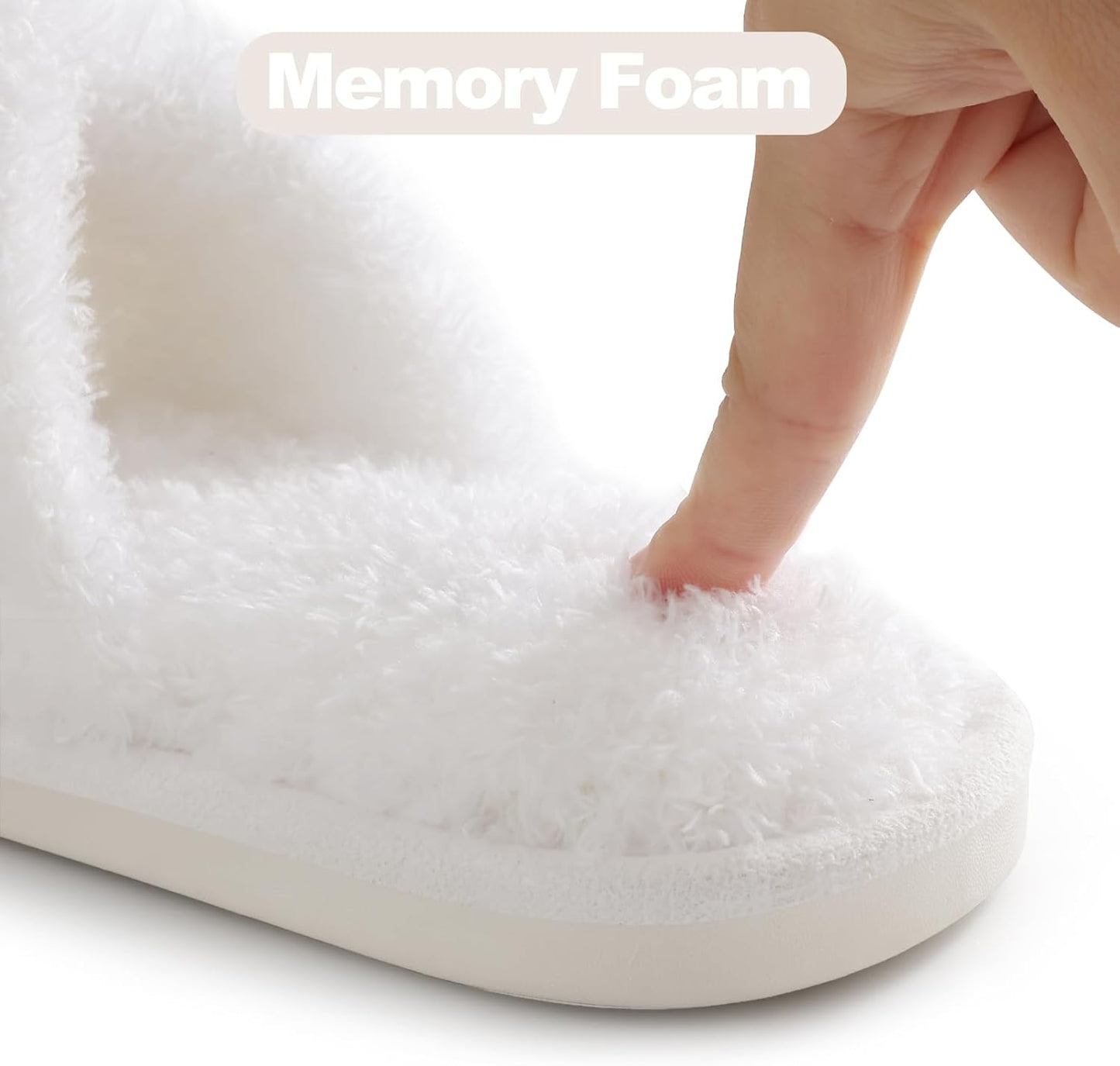 Evshine Women's Fuzzy Slippers Cross Band Memory Foam House Slippers Open Toe