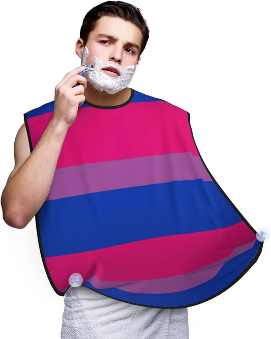 Waterproof Beard Grooming Bib, LGBT Pride Flag Bisexual Shave Bib, Non-Stick Hair Catcher for Shaving Trimming, Apron Essential for Men Dad