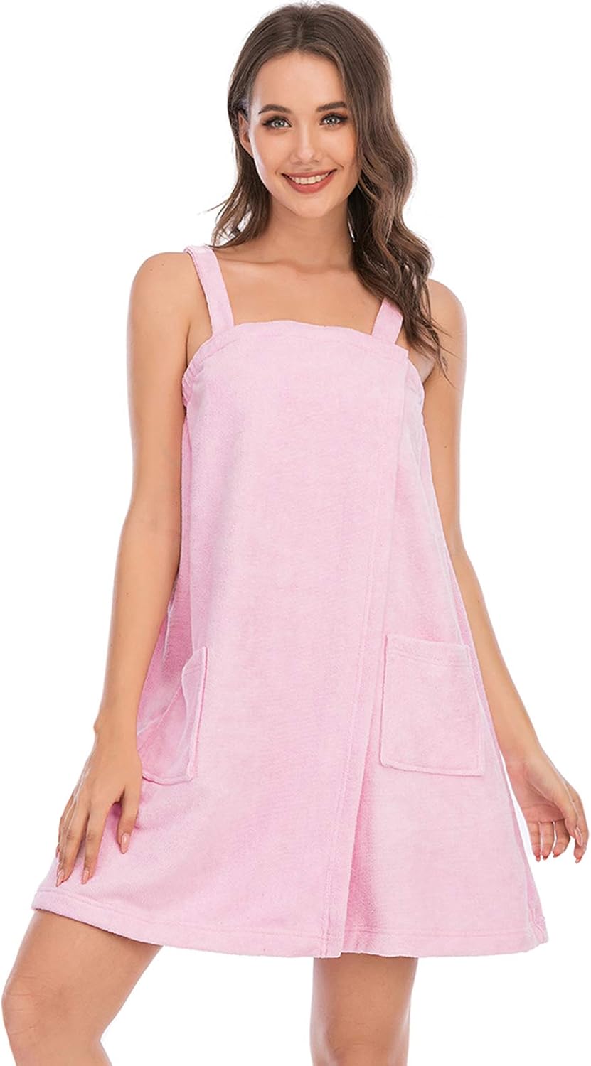 Veseacky Women Bath Wrap Towel for Womens Shower with Pocket Adjustable Spa Robe & Facial Headband