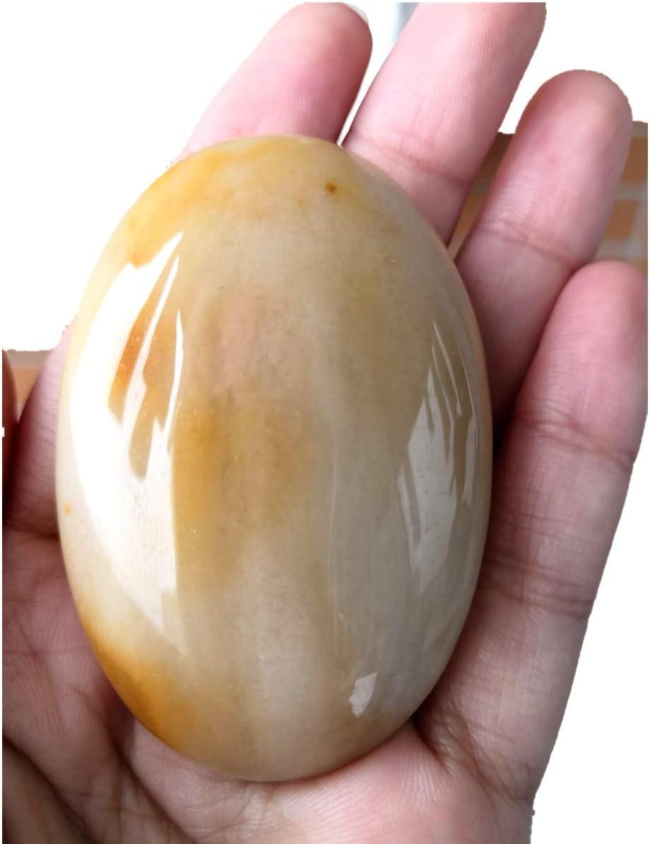LoveliomeIce Natural Yellow Jade Oval Polished Worry Stones, Healing Crystal Indoor Fountain Stones Massage Energy Anxiety Relief Items