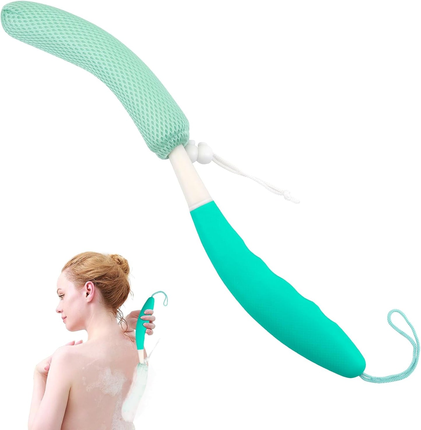 Back Scrubber for Shower，Mesh Sponge Body Shower Brush with Long Handle for Use in Shower Back Scrubber,Back Scrub for Exfoliating Body Scrubber or Shower Brush (Green and Green)