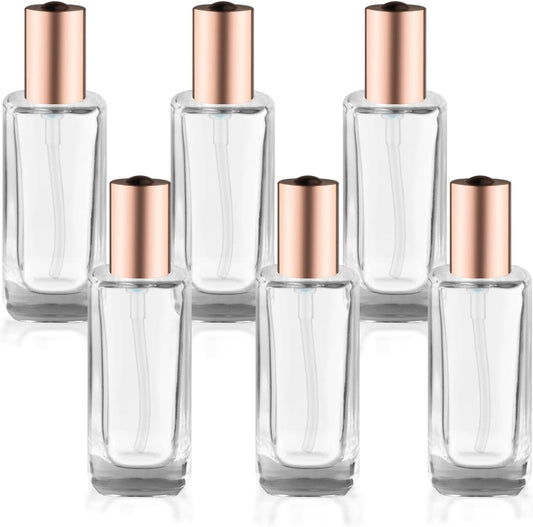 6Pcs 30ml/1oz Small Clear Pump Bottle with Gold Lid Glass Lotion Jars Travel Size Liquid Foundation Dispenser Refillable Cosmetic Containers for Cream,Shampoo,Conditioner