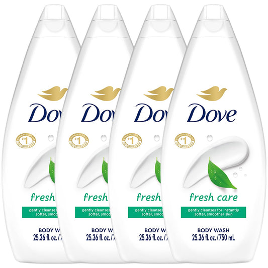 Dove Body Wash, Fresh Care, Value-Size 4-Pack – Soothing Moisturizing Cleanser for Soft Skin, 25.36 Oz Ea