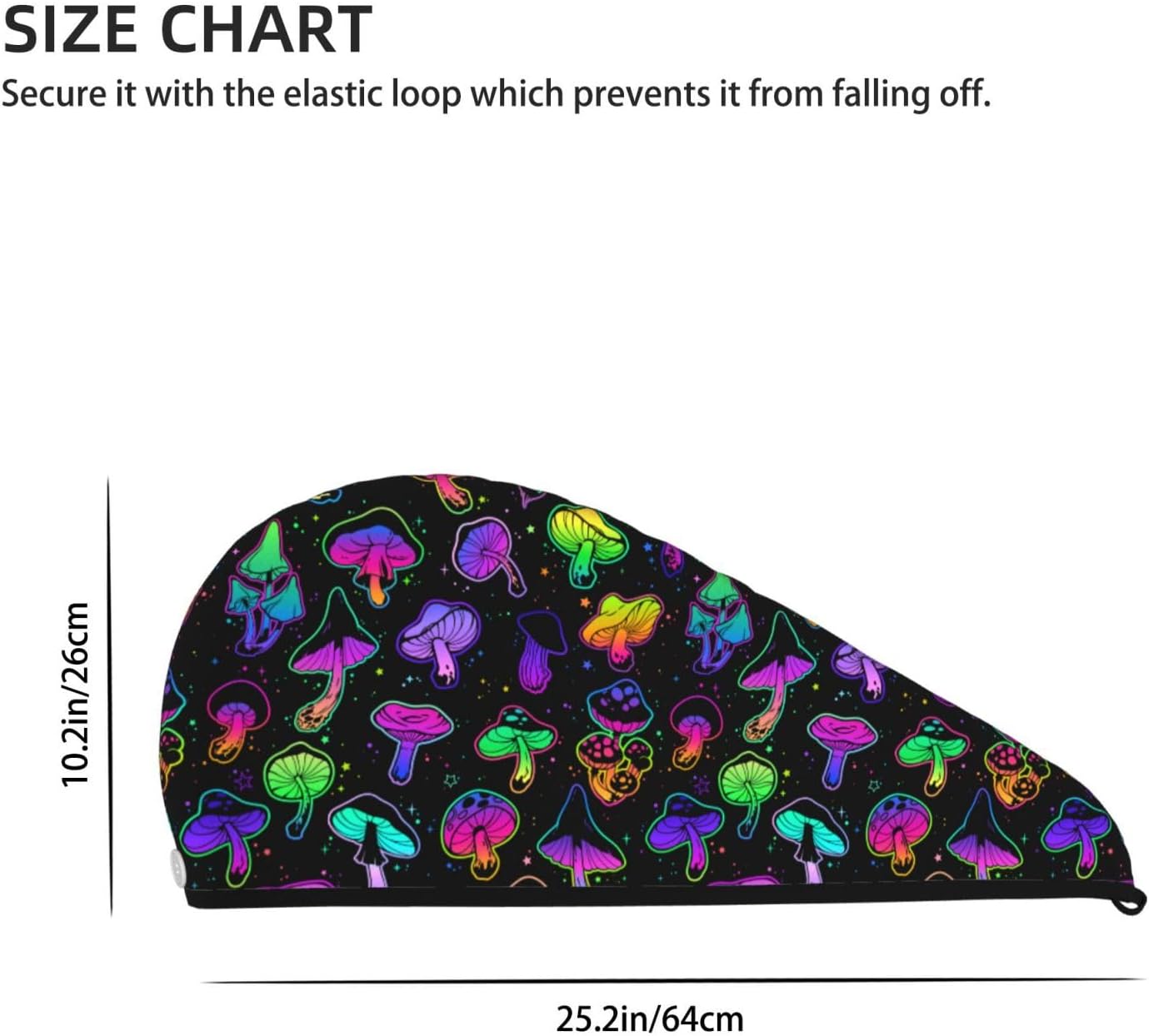 Mushrooms Hair Towel Wrap Microfiber Fast Drying Hair Turban with Buttons for Women Drying Curly, Long & Thick Hair