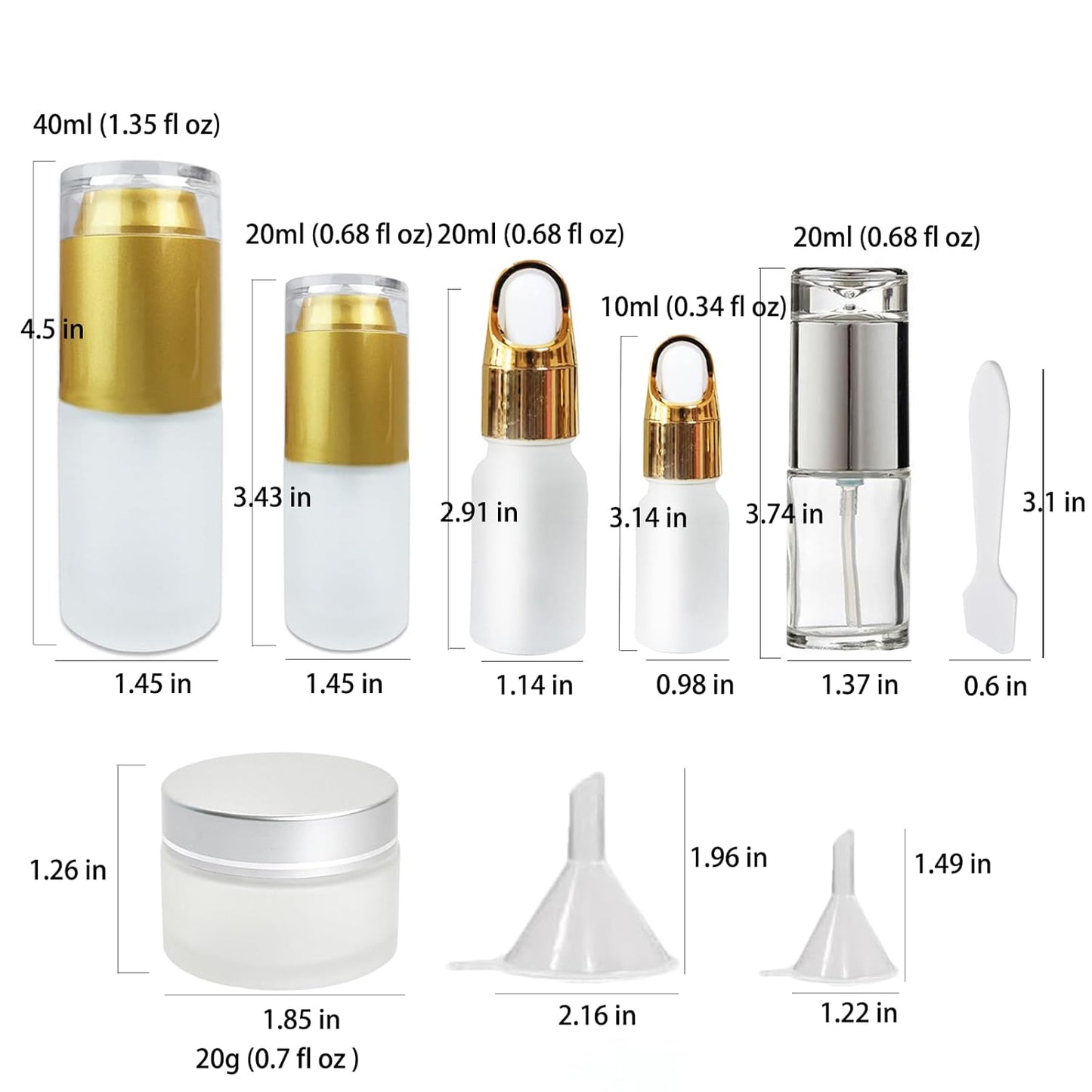 12Pack Premium Glass Travel Size Bottles, Mini Makeup Containers 1.3/0.7/0.3oz TSA Approved Gold Travel Skincare Containers Refillable BPA Free Leak Proof with Pump Spray for Liquid Toners Serum Cream