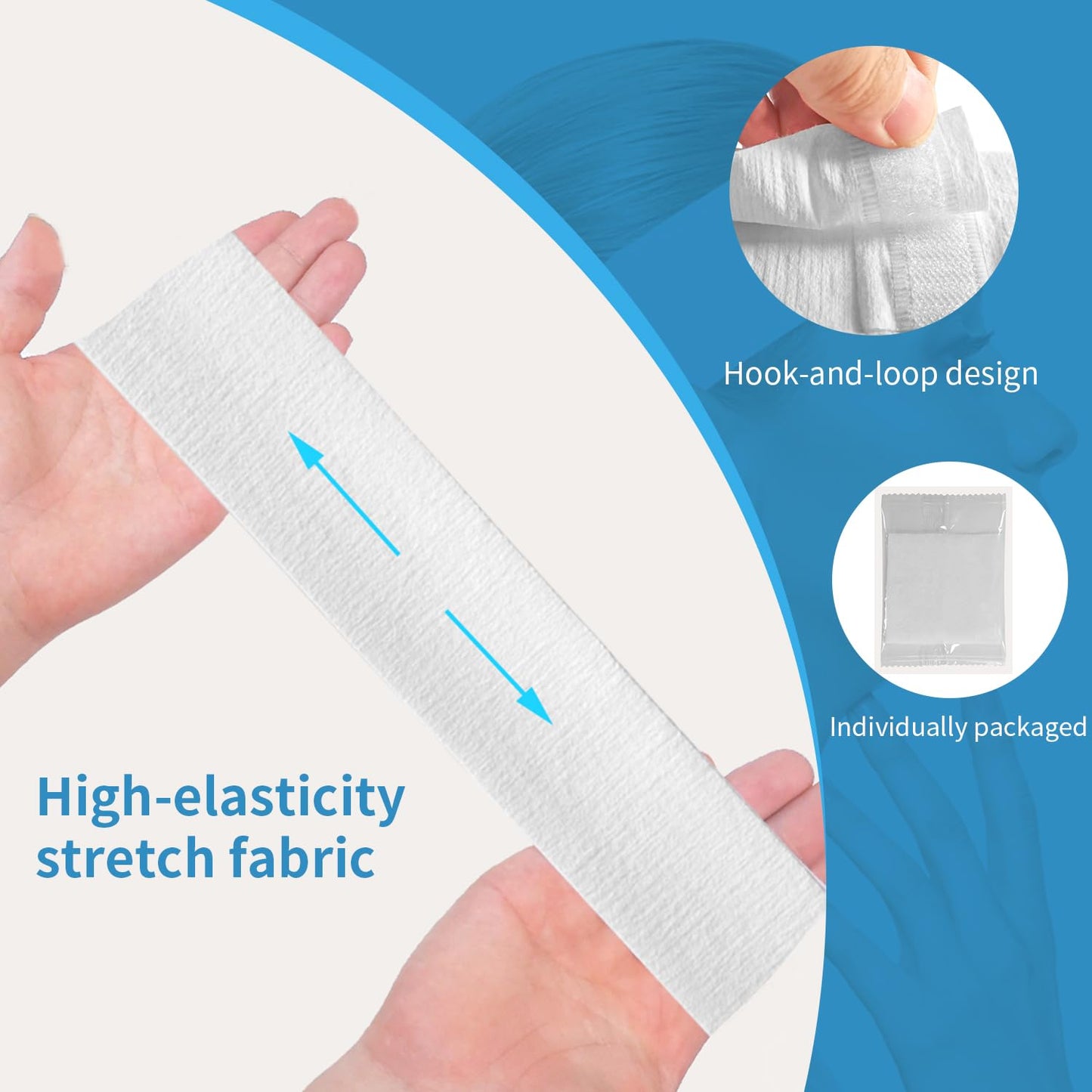 MoyRetty 100 Pack Disposable Headbands for Spa & Facials Professional Disposable Hair Bands, Facial Headbands Esthetician Supplies with Adjustable Magic Tape