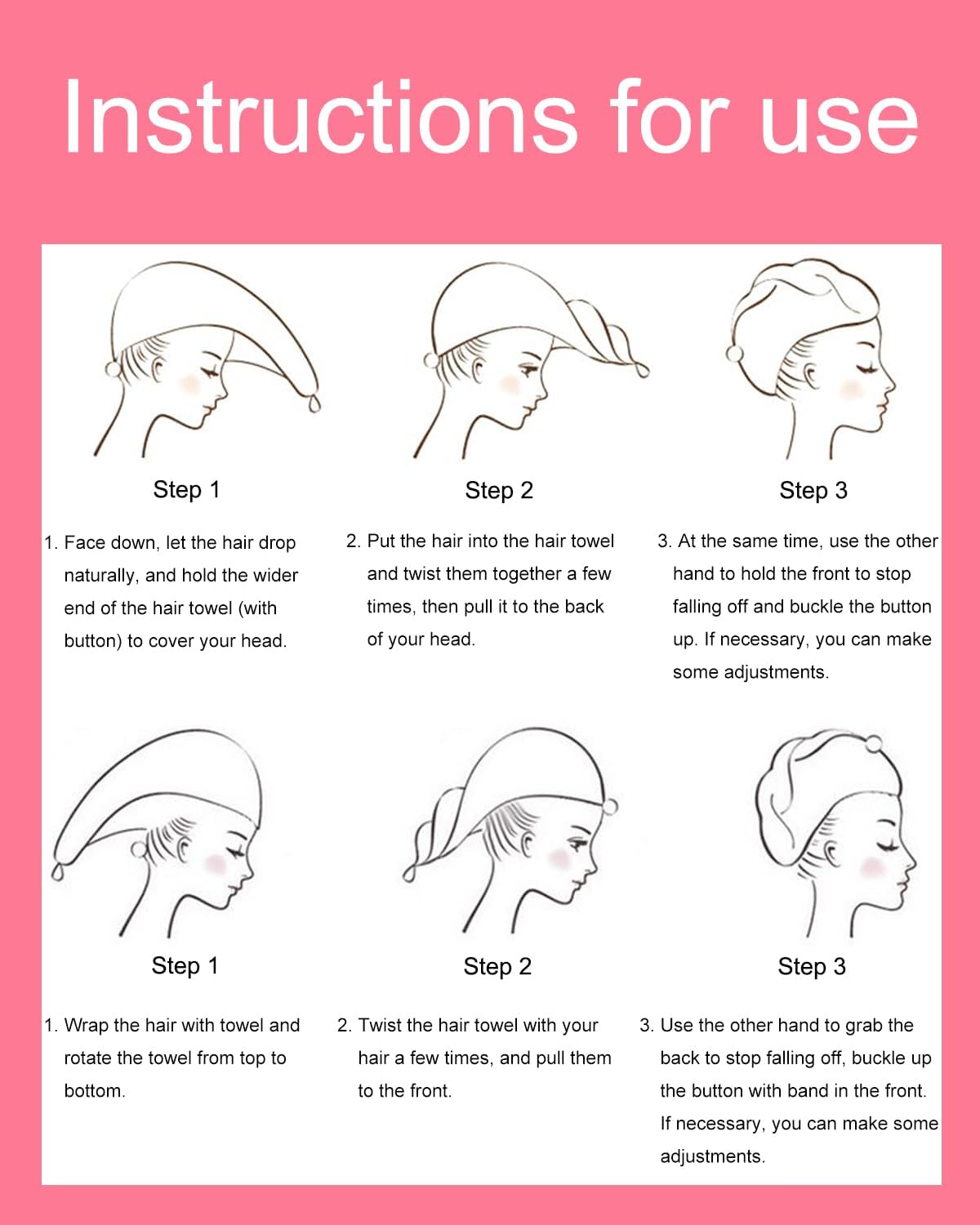 Hair Towel Wrap 4 Pack for Women - Microfiber Fast Dry Turban, Anti Frizz Button Design, Lightweight Absorbent Hair Cap for Straight/Curly/Long Hair, 25cm x65cm Travel Towel (4 Colors)