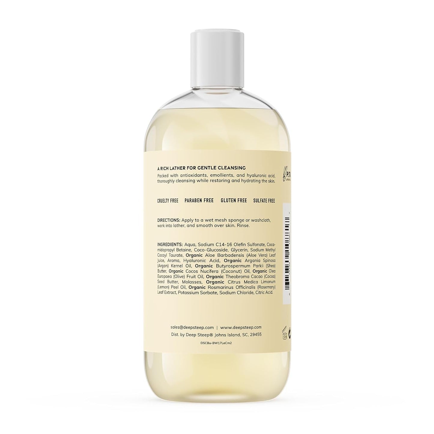 Deep Steep Body Wash, Lemon Cream, 17 oz – Hydrating Shower Gel with Hyaluronic Acid, Shea Butter, Aloe Vera & Argan Oil – Vegan, Clean Beauty, Clean & Refreshed Skin