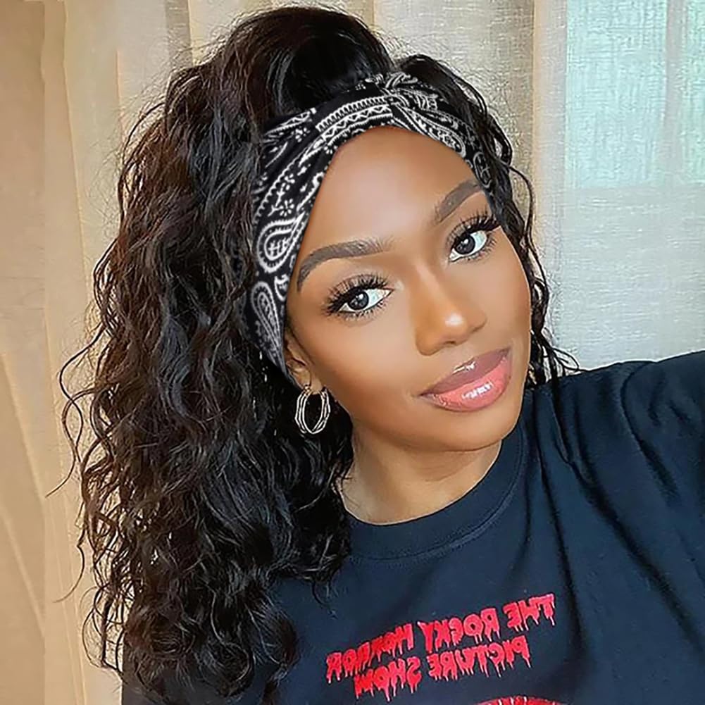 Huachi 4 Packs Thick Boho Stylish Floral Turban Wide Headbands for Women - Non Slip Hairbands for Hair, Sport, Workout, Yoga, Hair Accessories (Pack of 4)