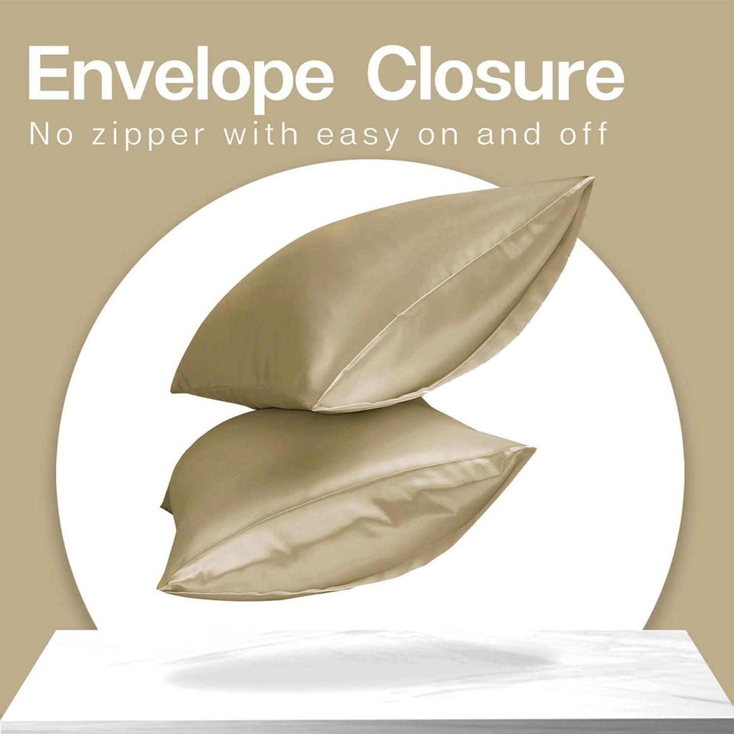 MR&HM Satin Pillowcase for Hair and Skin, Silk Satin Pillowcase 2 Pack, Queen Size Pillow Cases Set of 2, Silky Pillow Cover with Envelope Closure (20x30, Taupe)