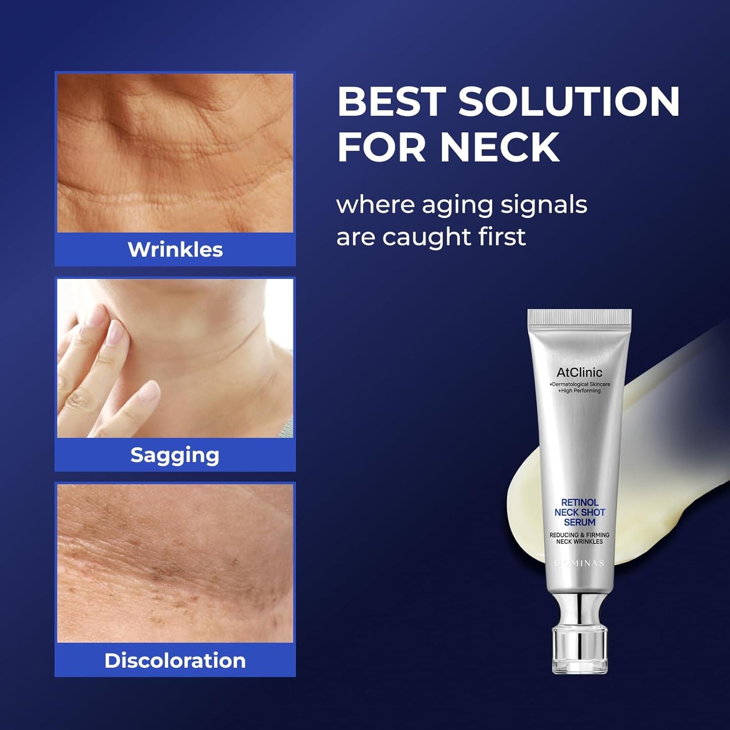 DOMINAS Atclinic Neck Firming Serum with Retinol & 5-Peptides – Reduce Wrinkles & Tech Neck Lines in 2 Weeks | Lightweight, Korean Skincare (1 fl oz)