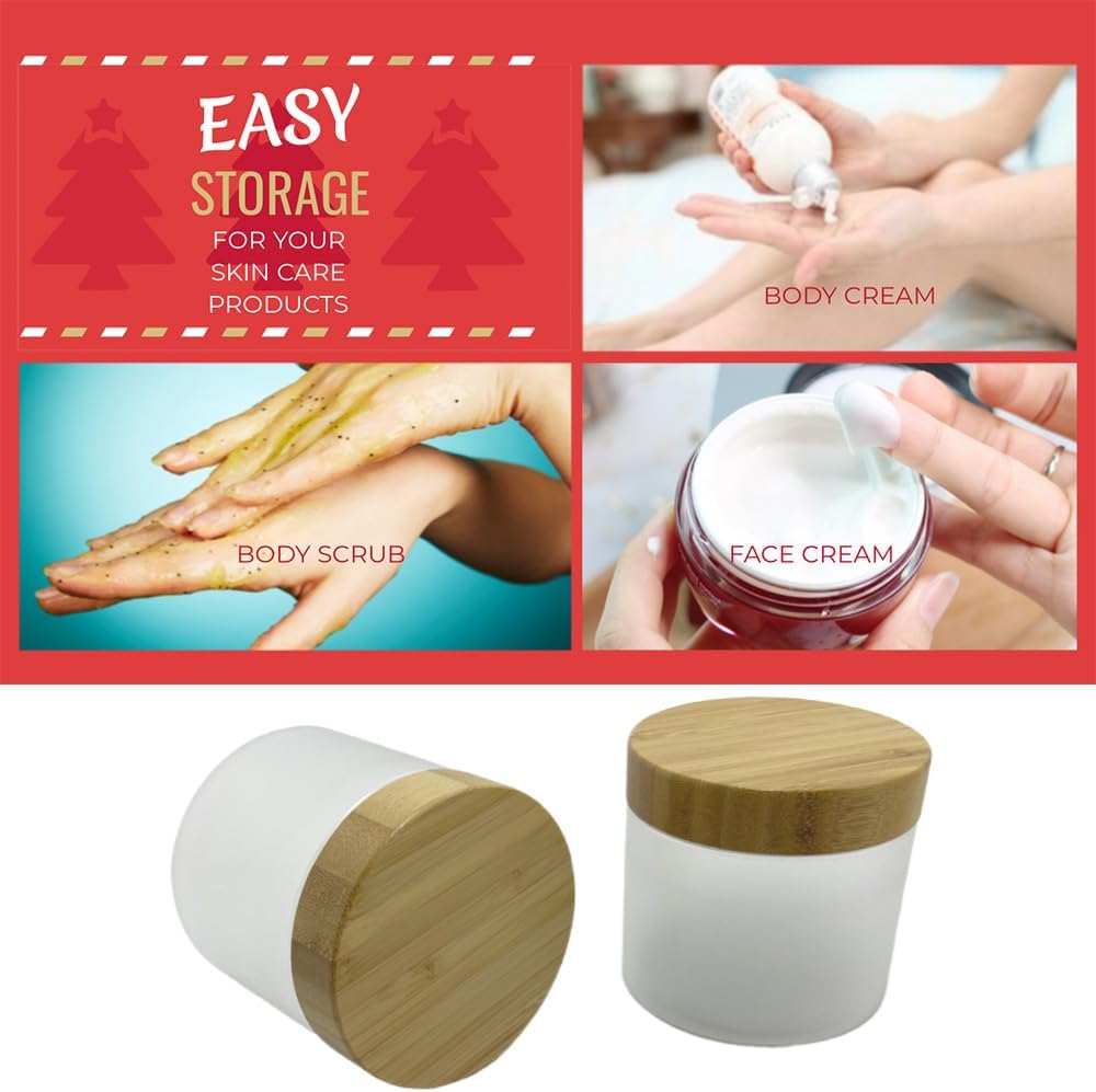 Empty Bamboo Lid Jar 16oz/500g,Refilable Plastic Round Cosmetic Containers for Powder,Body Butter,Cream,Lotion,Wide Mouth Makeup Sample Storage Pot Dispenser(Frost)