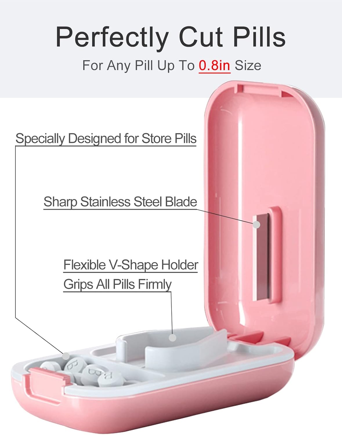 DUBSTAR Small Pill Cutter, Pill Cutter Splitter for Small and Tiny Pills, Portable Pretty Pill Cutters for Large Pills, Cuts Vitamins Tablets for Purse Pocket (2 PCS Pill Cutters, Pink+Pink)