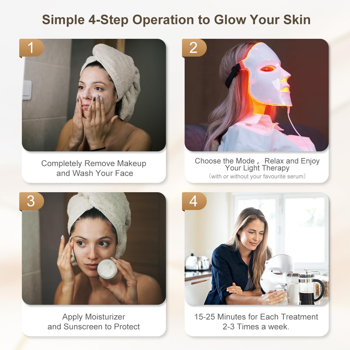 Aphrona FDA cleared LED Facial Skin Care Mask -Blue & Red Light Treatment Photon Mask (Pearl)