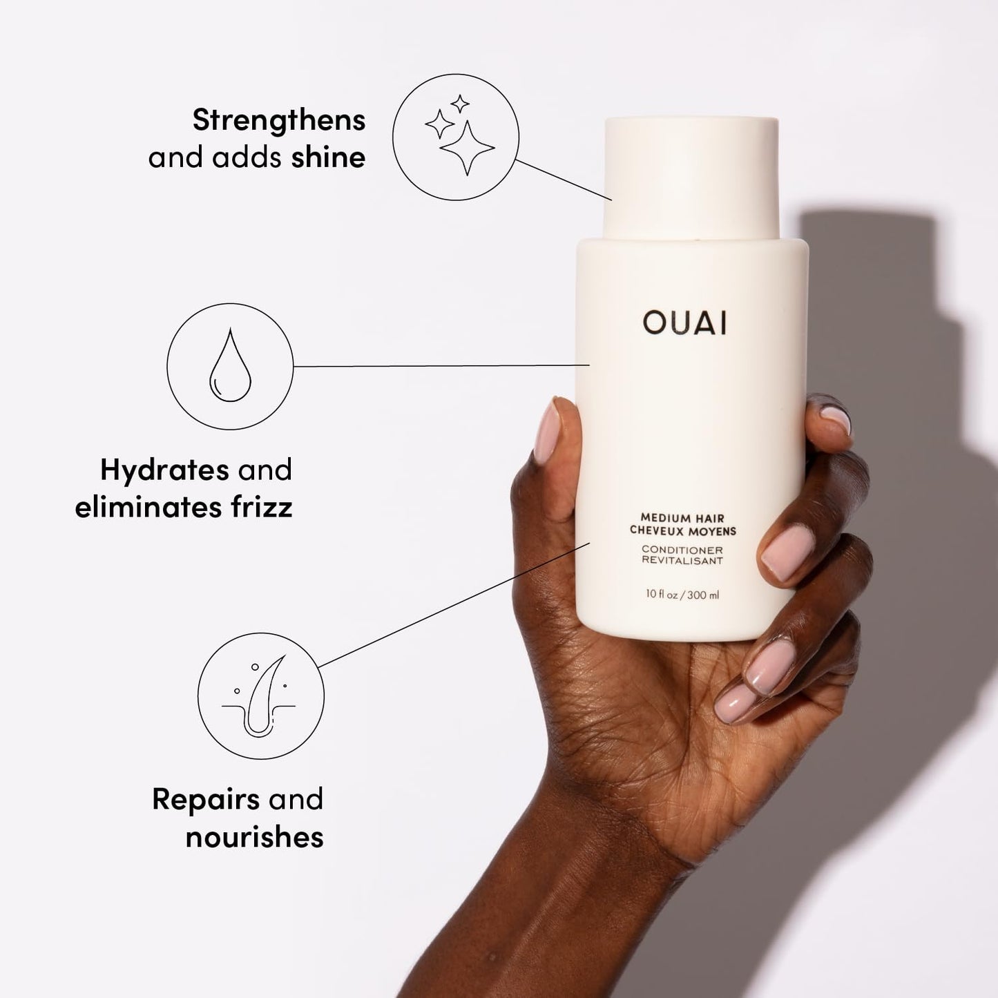 OUAI Medium Hair Shampoo and Conditioner Set - Sulfate-Free Shampoo and Conditioner for Women & Men - Made with Keratin, Shea Butter & Avocado Oil - Free of Parabens & Phthalates (10 Fl Oz)