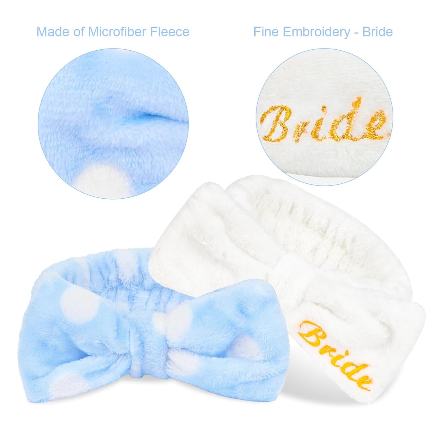 CIEHER Spa Headbands for Bachelorette Party Favors, 8 Pcs Blue Dot Spa Headbands for Bride & Bridesmaid, Bachelorette Gifts for Bride's Skincare & Makeup