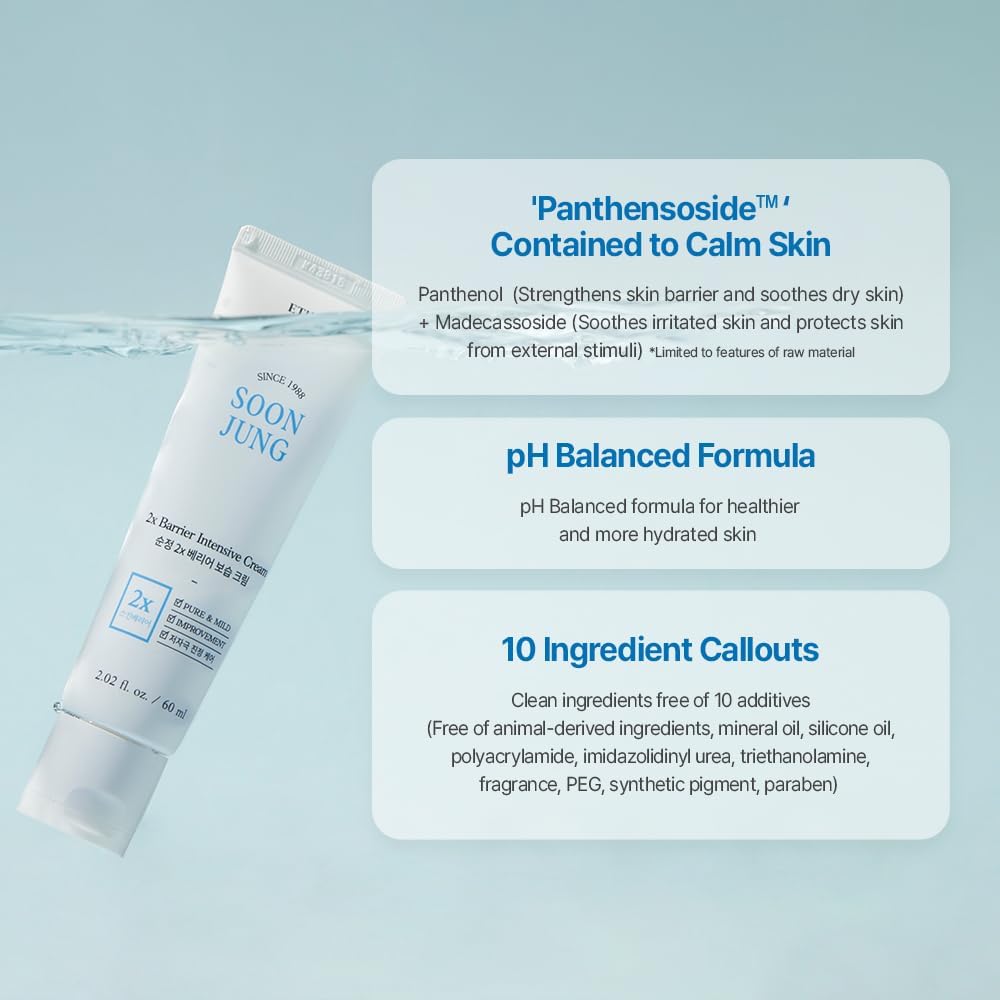 ETUDE SoonJung 2x Barrier Intensive Cream Duo Set (Original) | Hypoallergenic Shea Butter Hydrating Facial Cream for Sensitive & Damaged Skin, Panthenol, Korean Skin Care, K-Beauty (2.02 Fl.oz x 2pcs)