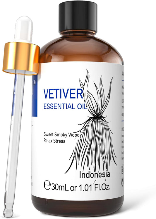 HIQILI 1 Fl Oz Vetiver Essential Oil, 100% Pure Natural for Skin, Candle Making - 30ml