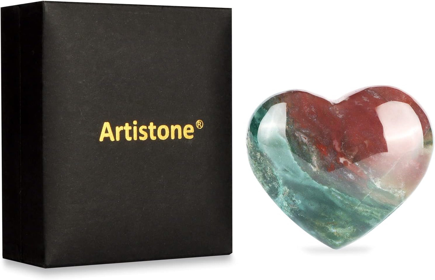 Artistone Ocean Jasper Crystal Heart Gemstone Healing Crystals Natural Heart Shaped Love Stones Carved Palm Worry Stone Chakra Energy Balancing Meditation Good Luck Christmas Decorations 2inch
