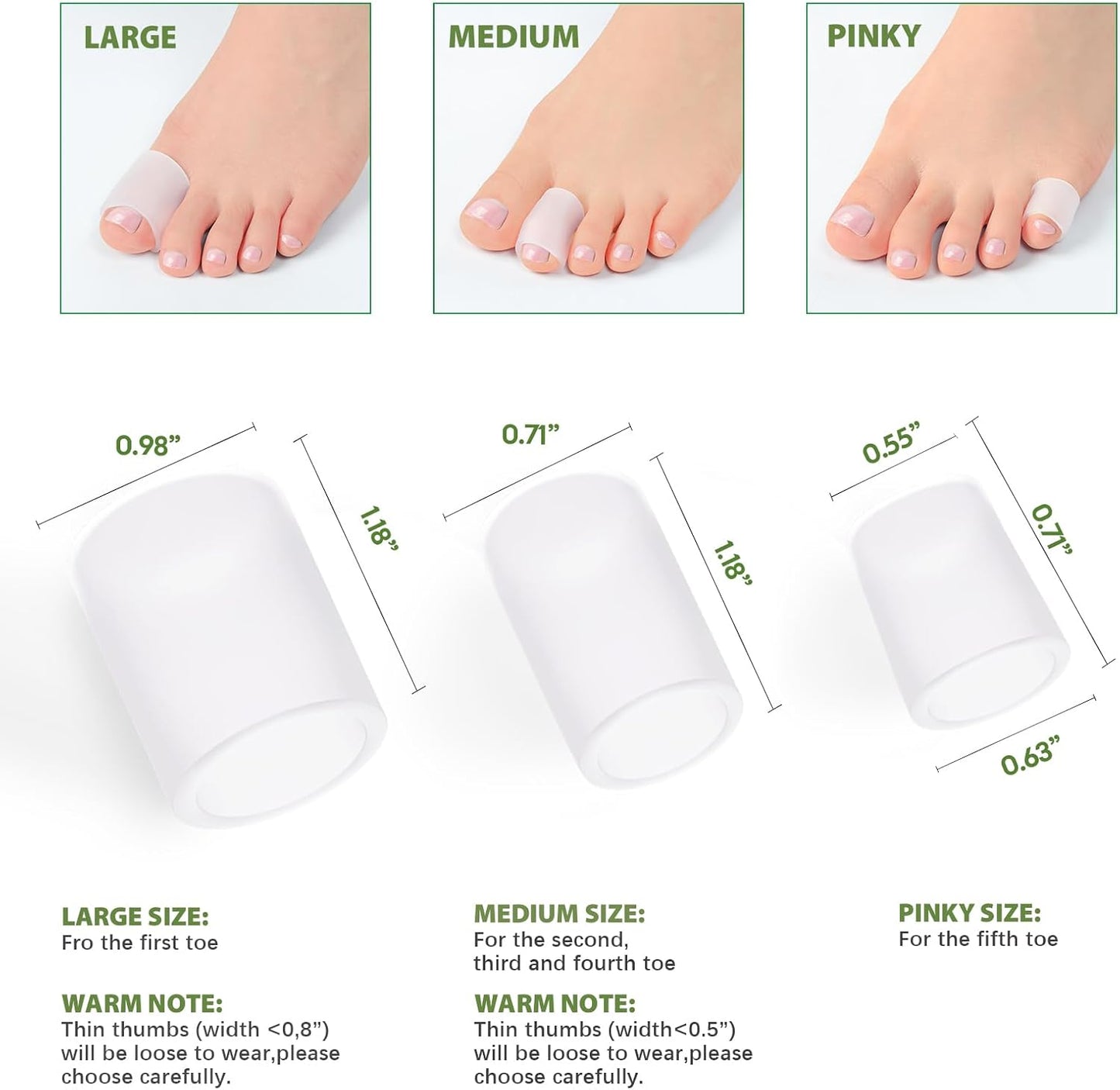 Bukihome Silicone Toe Protectors – 14 Pack Aloe Vera Extract Infused Silicone Toe Sleeve for Hammer Toes, Corns, Calluses, Blisters – Soft Gel Protector Toe Cushions for Pain Relief (Multi-Size)