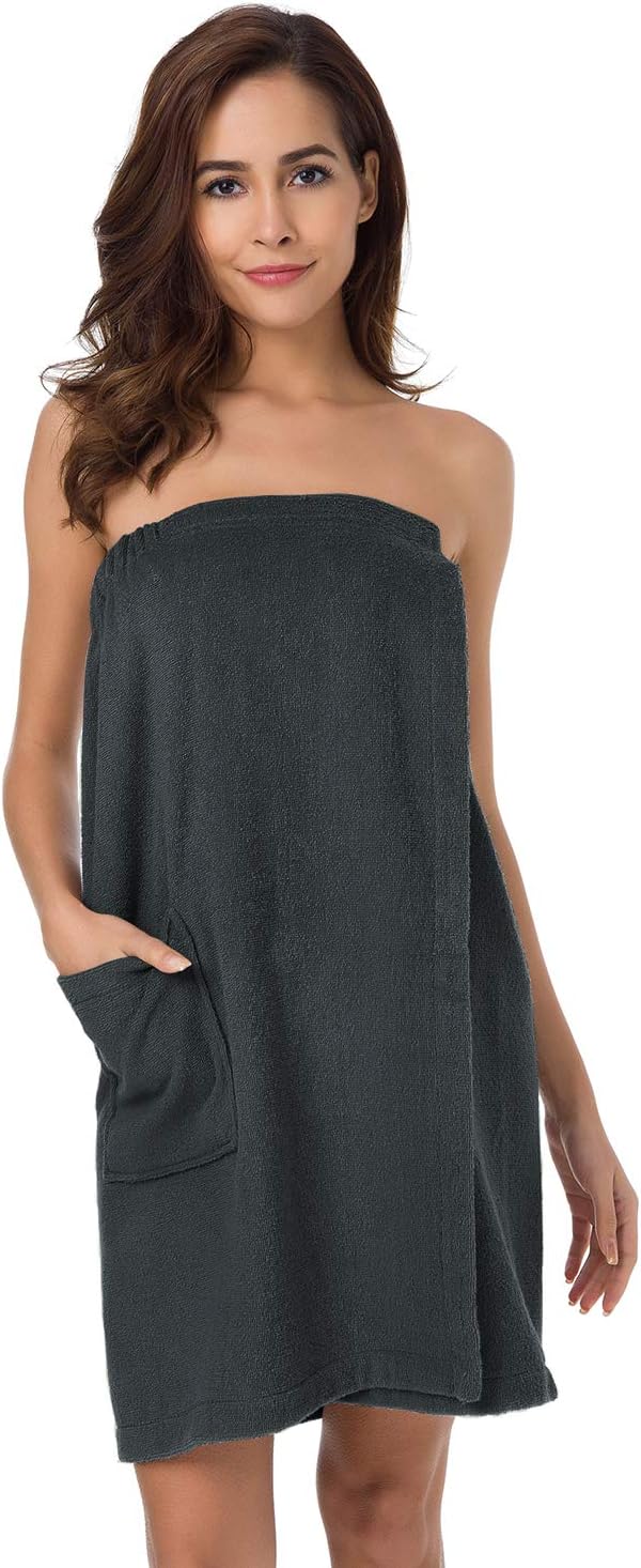 SIORO Women Bath Towel Wrap Robe, Soft Cotton Terry Spa Cloth, Plush Adjustable Closure for Shower, Travel, Pool, Gym