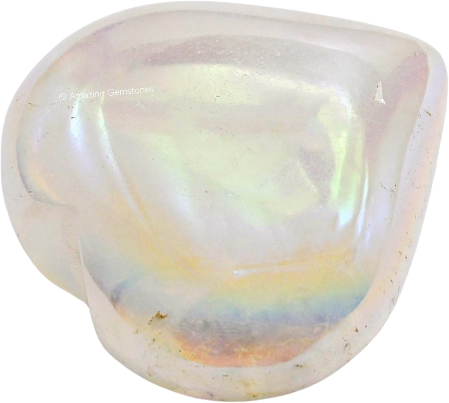 Amazing Gemstone Angel Aura Quartz Crystal Heart Palm Stone - Pocket Massage Worry Stone for Natural Body Chakra Balancing, Reiki Healing and Crystal Grid