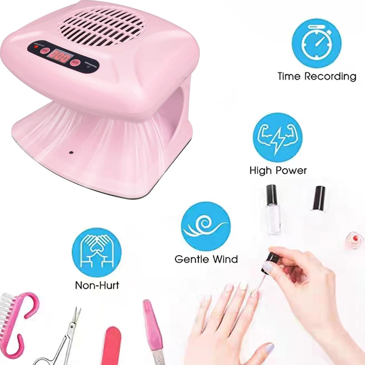 Nail Dryer for Regular Polish 300W 2 in 1 Nail Drying Fan with Auto Sensor Hot and Cold Air Professional Nail Dryer for Manicure Salon and Daily Home Use(Pink)