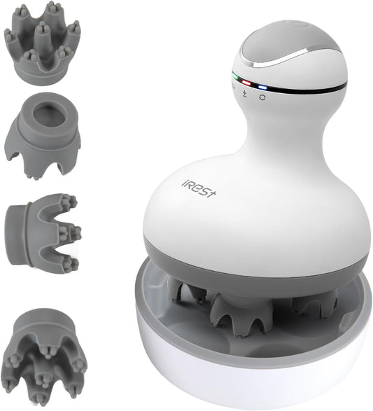 iRest Electric Hair Scalp Massager Rotating Waterproof with 4 Heads 84 Nodes,Handheld Portable Head Massager for Hair Growth,Full-Body Massage and Stress Relax