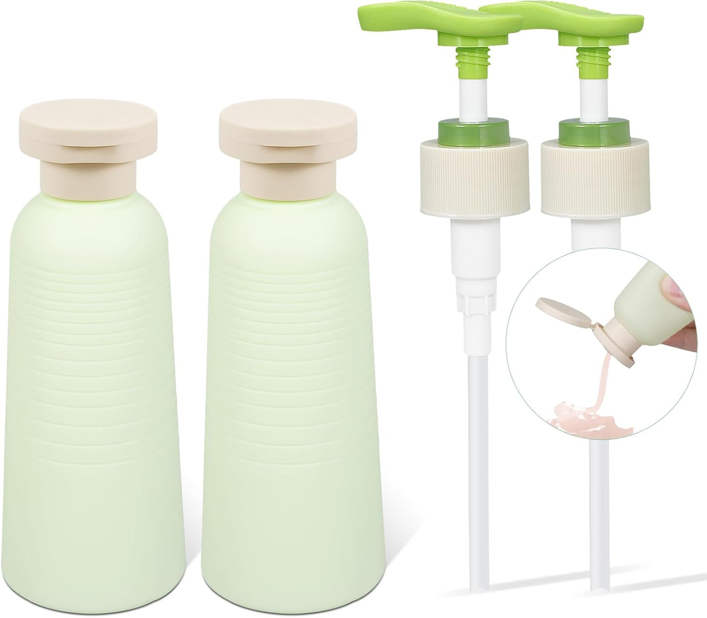 6.7oz Travel Shampoo Bottle with Flip Cap, Refillable Plastic Pump Bottles Dispenser for Soap, Shampoo, Lotions, Liquid Body Wash, Creams and Massage Oil (2Pack, 6.7oz/200ml)