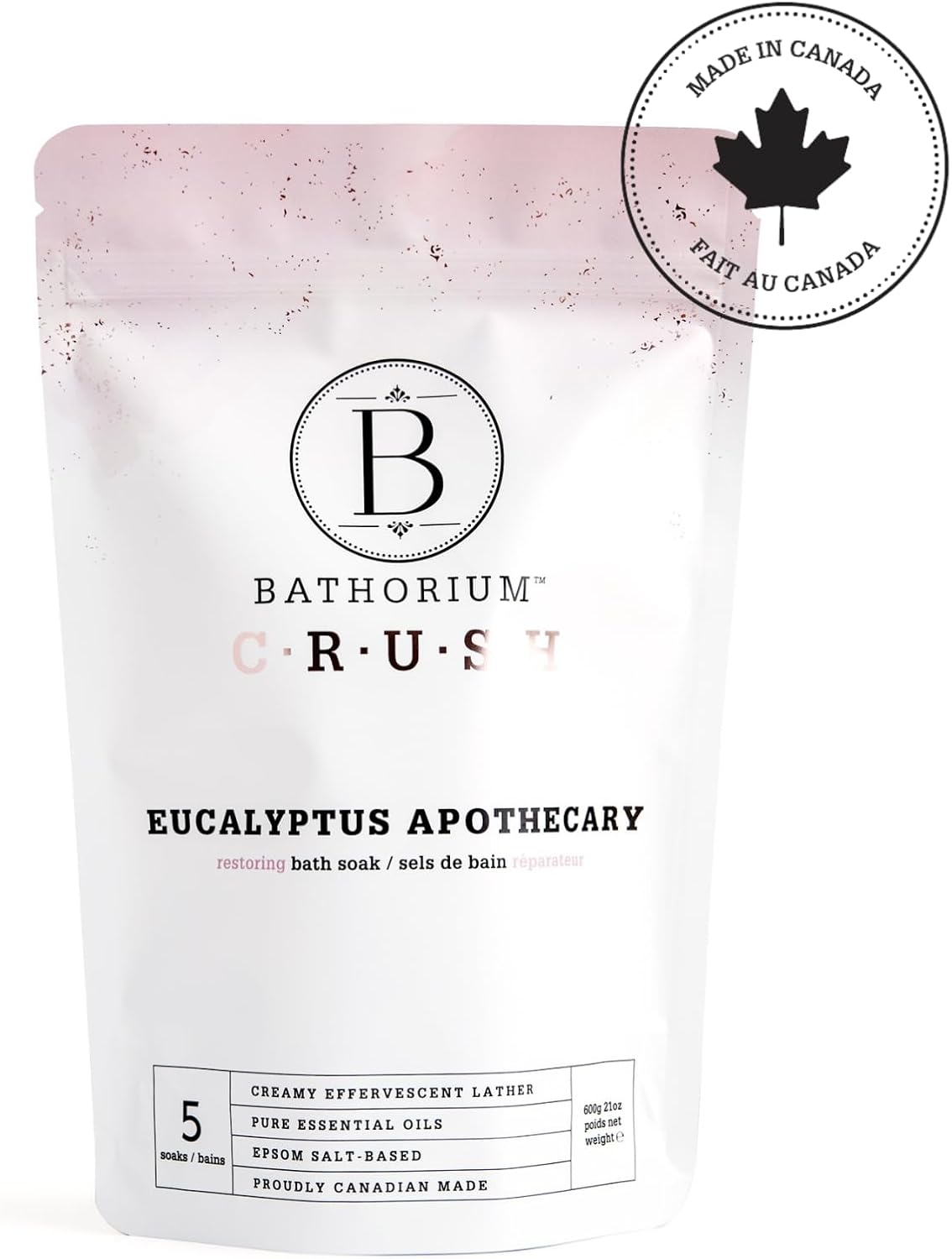 Bathorium Eucalyptus Apothecary Crush, Muscle Recovery Bath Soak, Eucalyptus & Tea Tree Oils, Post-Workout, Sinus Relief, pH-Balanced, 5+ Baths, 21 oz
