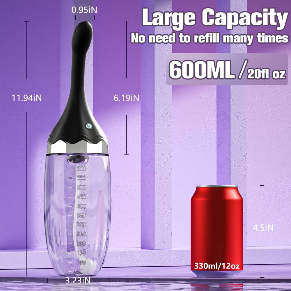Anal Douche Automatic Enema Bulb - 20oz Electric Enemas for Colon Cleanse for Women with 3 Speeds 5 Spouts, Silicone Douches for Men Anal Cleaner, Remote Control Enema Kit Anti-Backflow Bottle
