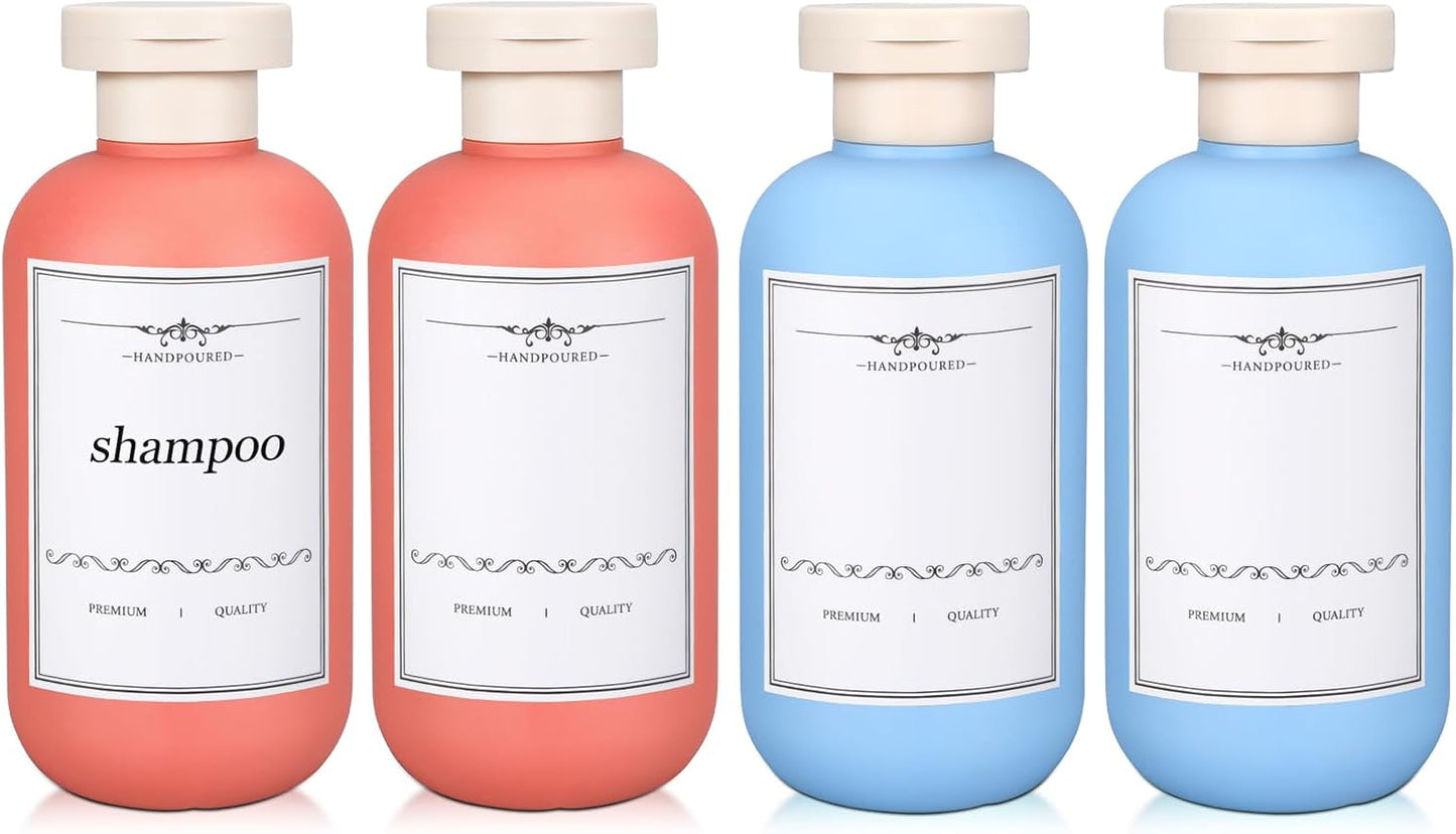 4 PACK 6.8 oz Plastic Travel Shampoo Bottles, Refillable Flip Cap Squeeze Bottles for Toiletries, Large Leakage-proof Travel Shampoo and Conditioner Container