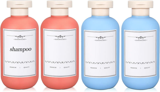 4 PACK 6.8 oz Plastic Travel Shampoo Bottles, Refillable Flip Cap Squeeze Bottles for Toiletries, Large Leakage-proof Travel Shampoo and Conditioner Container