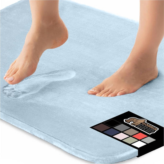 GORILLA GRIP Memory Foam Bath Rugs, Soft Absorbent Velvet Bathroom Mats, Durable Dots on Underside, Machine Washable Bathmat, Carpet Rug Room Decor for Shower Floor, 30x20 Mat, Light Blue