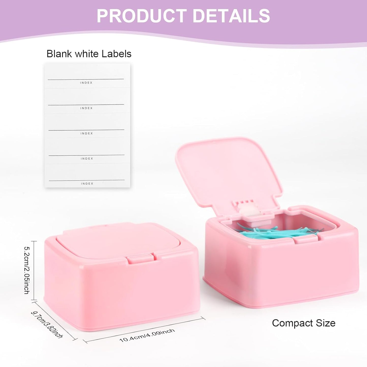 JGB 2 Packs Floss Pick Holder Container With One-Touch Opening, Quick Refill For Qtip, Cotton Swabs, Balls, Pads - Reusable Square Dispenser Box For Home, Hotel, Office Organizers and Storage - Pink