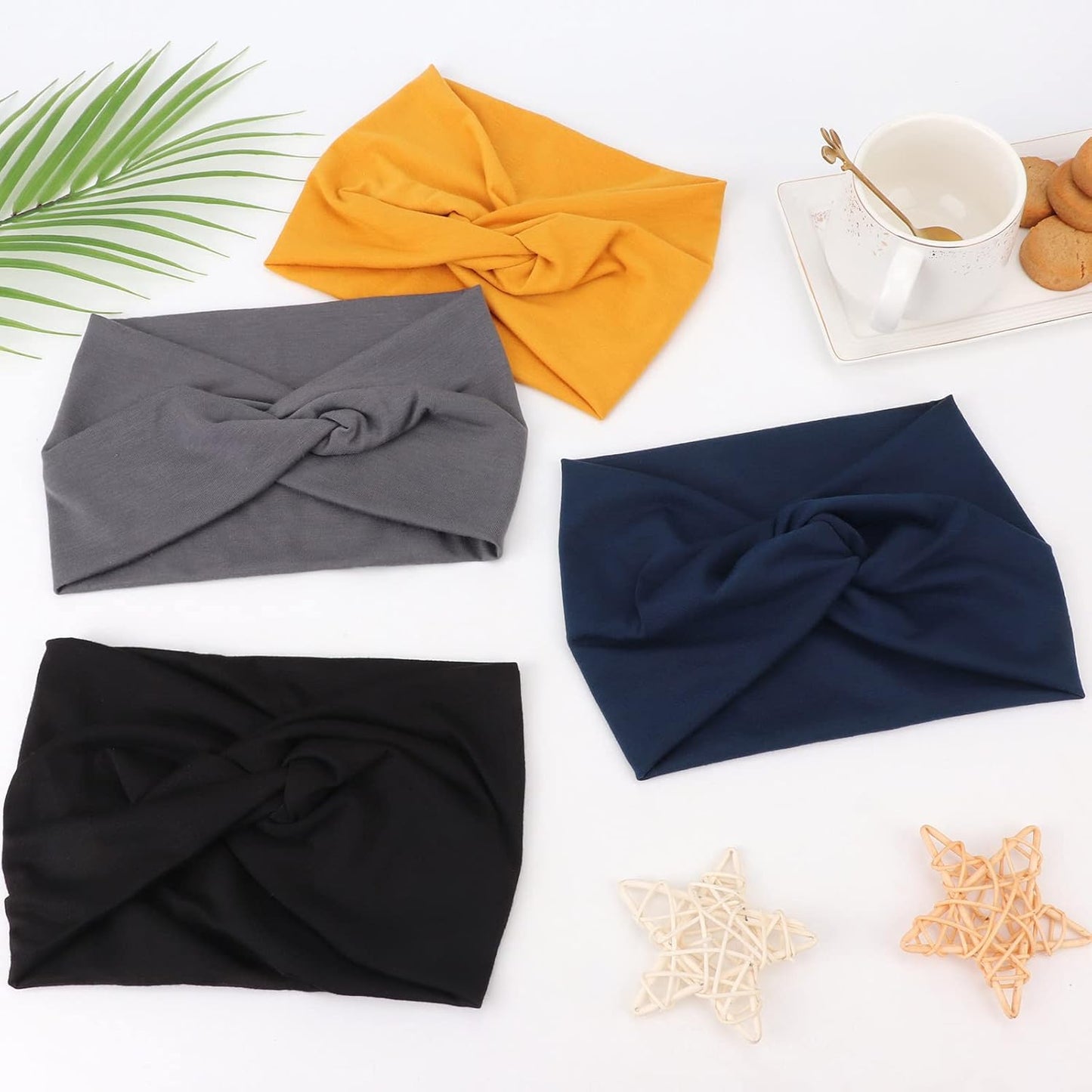 DRESHOW 4 Pack Turban Headbands for Women Wide Vintage Head Wraps Knotted Cute Hair Band Accessories