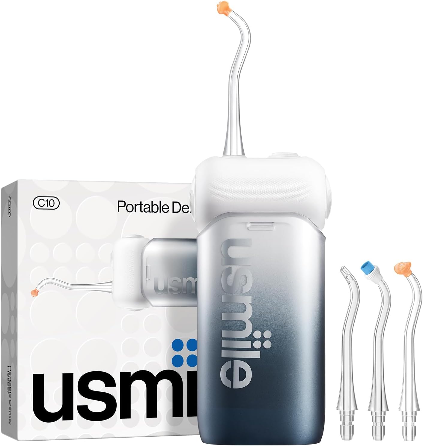 usmile C10 Portable Water Flosser – Travel-Friendly, 95-Day Battery, 4 Modes, 360° Nozzle, 180ml Tank, IPX7 Waterproof, Dentist-Recommended for Braces, Implants & Sensitive Gums (Inkstone Black)
