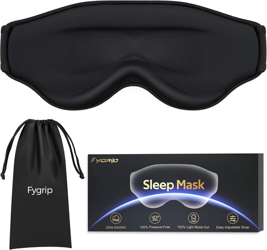 3D Cooling Eye Mask Sleep Mask for Men & Women, 100% Pressure-Free & Light Block-Out Eye Mask for Sleep with Easy Adjustable Strap, Night Eye Cover for Travel, Black