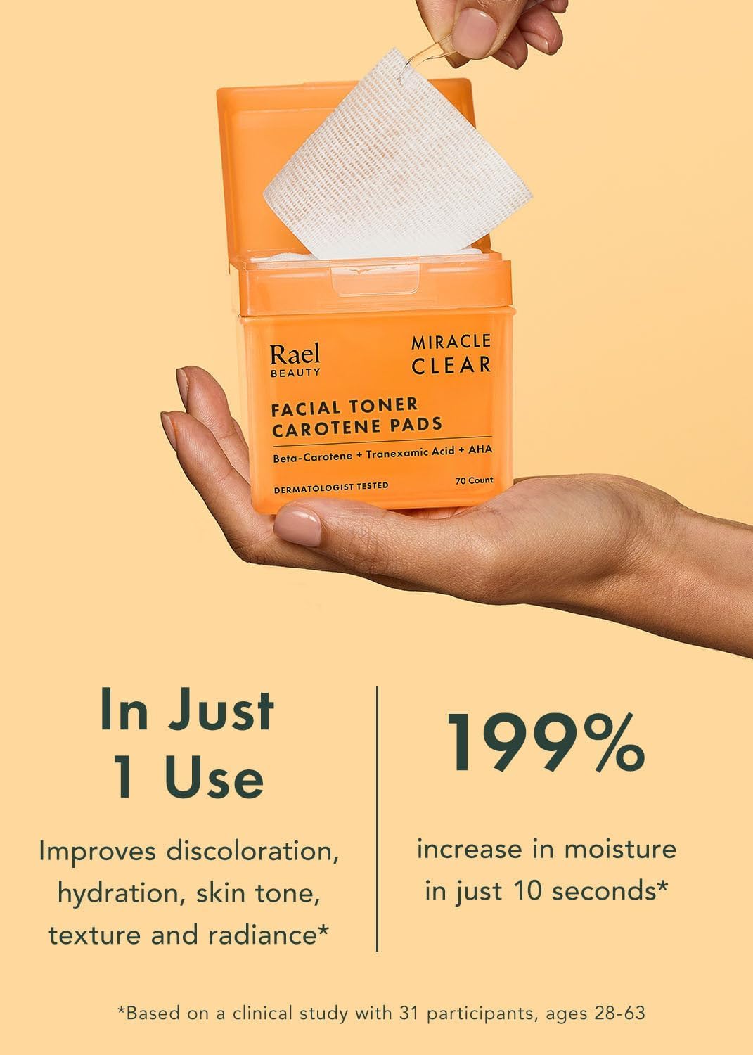 Rael Toner Pads - Cotton Pad for Face, Korean Skin Care, Dual Textured, Exfoliating and Soothing with Carotene, Niacinamide, Hyaluronic Acid, Hydrating, Vegan (70 Count)