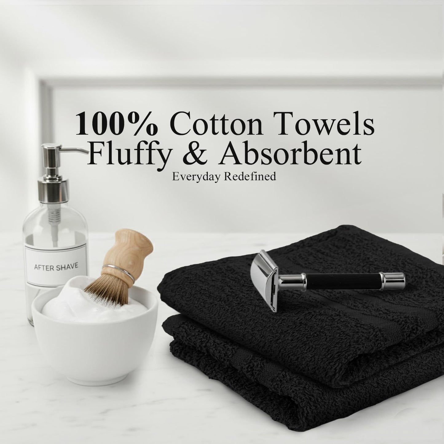 Hand Towels Pack of 40, 100% Cotton, 16 x 27 Inches, Highly Absorbable, Facial, Gym, Hair & Face Towels in Black