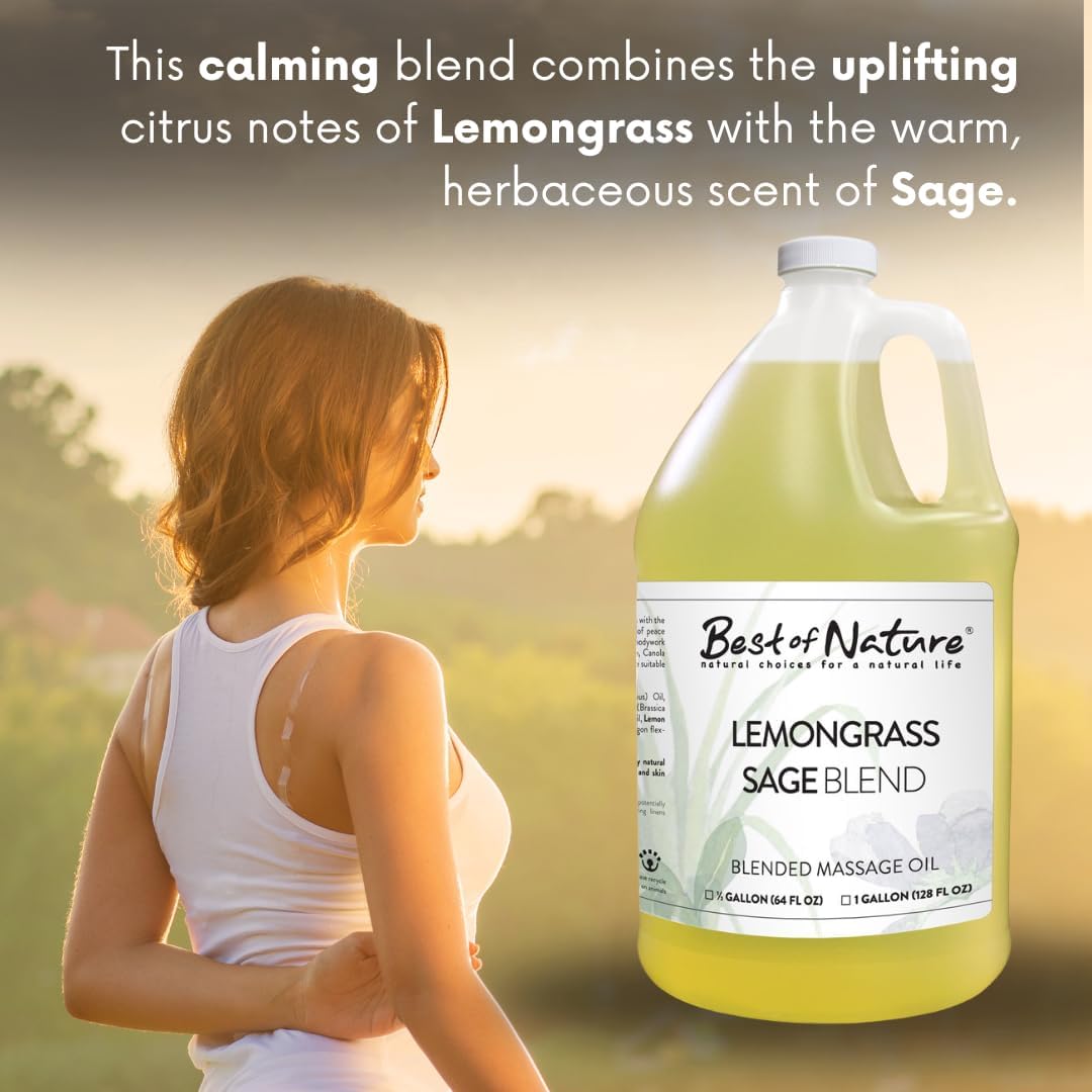 Best of Nature Lemongrass and Sage Massage Oil Blend - Non-Greasy Aromatherapy Massage Oil for Body, Skin & Face, Crafted with Pure Essential Oils (640 fl oz)