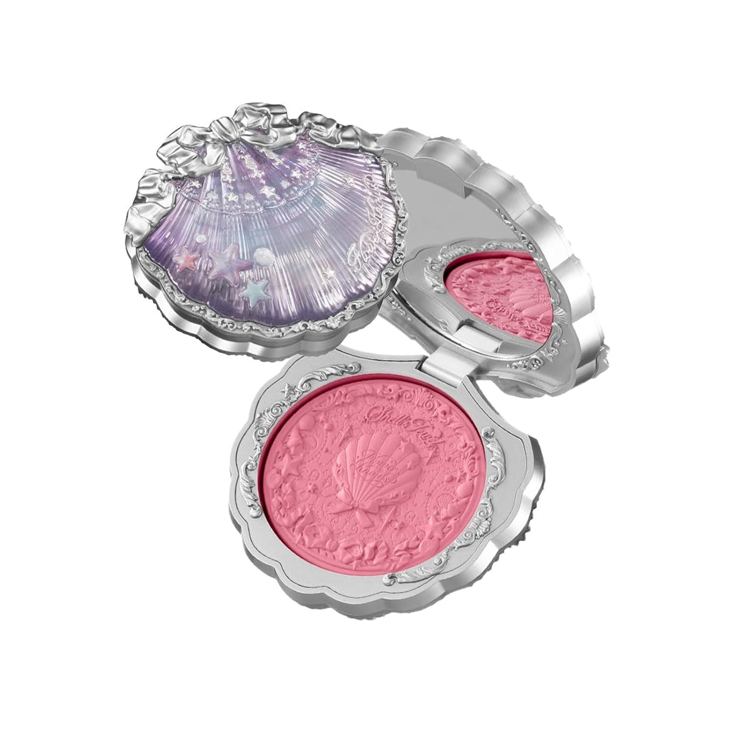 Flower Knows Shell's Jewel Silk Satin Embossed Blush,Berry Milk,Cool Pastel Berry Pink for Doll-Like Flush,Illuminating Shimmer,Vitamin E Hydrating Silky Powder Blush(02 Luna Pearl)
